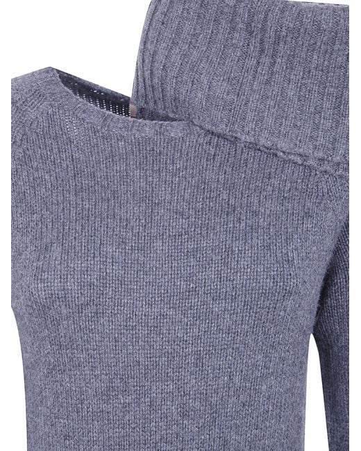 Twinset Blue Cowlneck Belted Knit Midi Dress