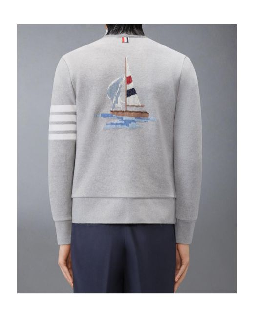 Thom Browne Gray Embroidered-Detail Cardigan for men