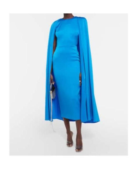 Alex Perry Blue Beckett Satin Crepe Midi Dress