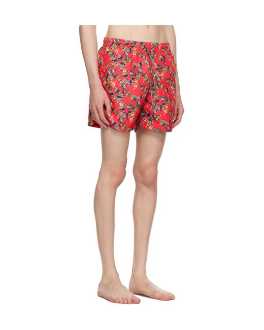 Vivienne Westwood Red Crazy Orb Swim Shorts for men