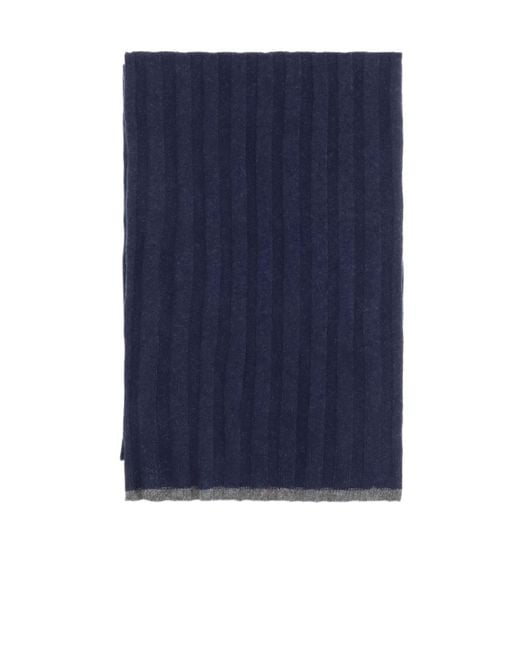 Brunello Cucinelli Blue Ribbed Knitted Scarf for men