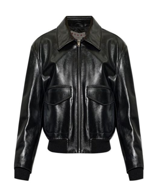 Marni Black Zip-Up Leather Jacket for men