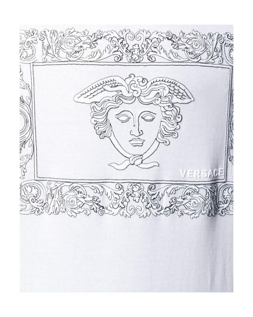 Versace White 'Medusa' Pattern Embroidered T-Shirt for men