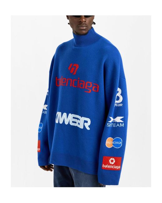Balenciaga Blue Simple Printed Knit Sweater for men