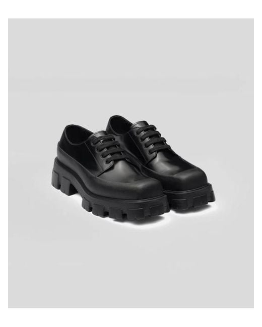 Prada Black Lace-Up Platform Leather Shoes for men
