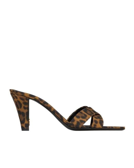 Saint Laurent Brown Jill Leopard Mules