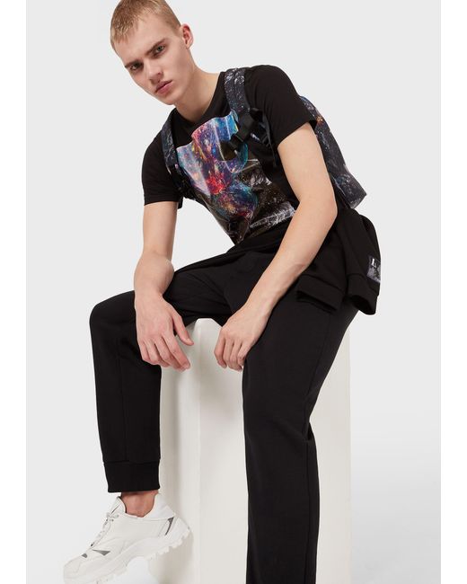 Emporio Armani Black Graphic-Print Cotton T-Shirt for men
