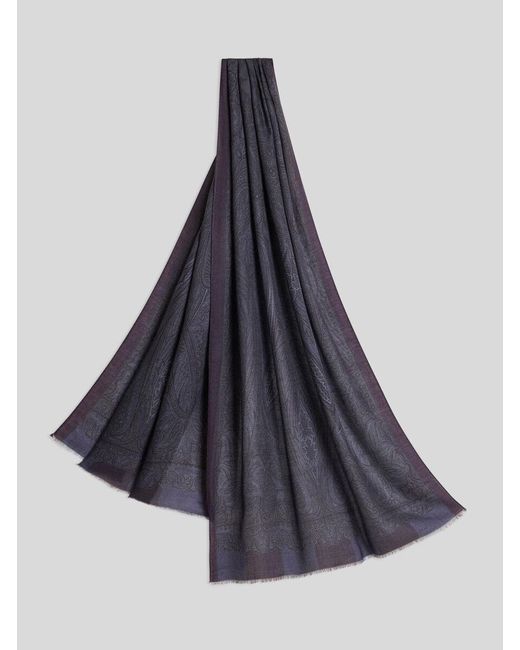 Etro Blue Paisley Jacquard Frayed Edge Scarf for men