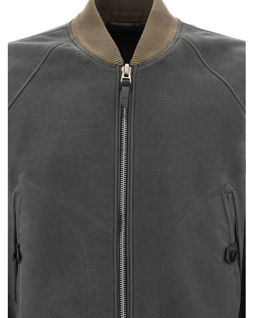 Tom Ford Gray Ribbed-Detail Zipped-Up Bomber Jacket for men