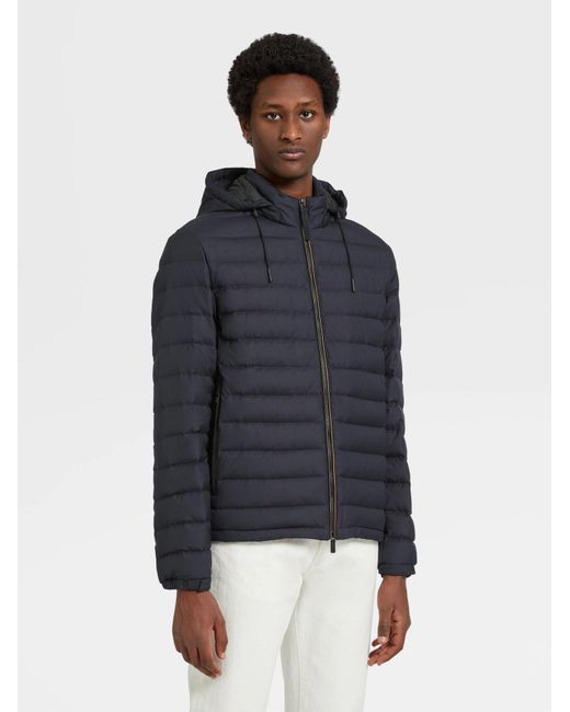Zegna Blue Hooded Padded Jacket for men