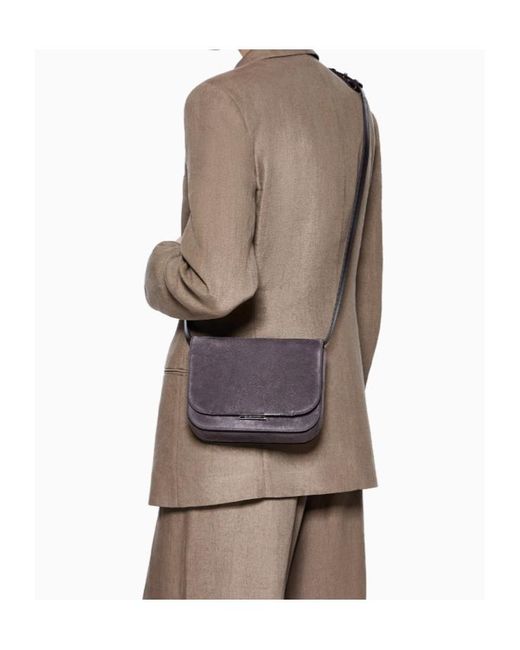 Giorgio Armani Gray Suede Bag With Flap And Adjustable Strap
