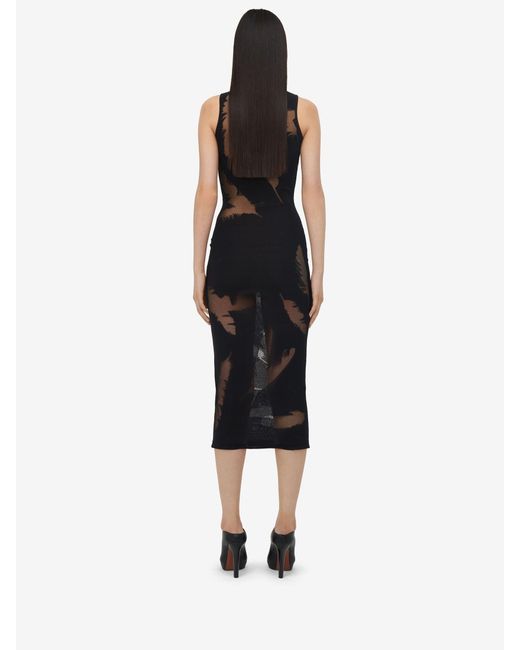 McQueen Black Feather-Intarsia Sleeveless Pencil Dress