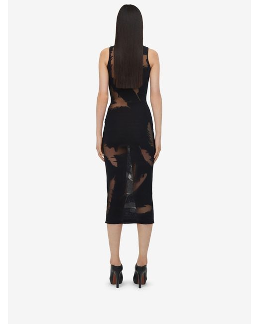McQueen Black Feather-Intarsia Sleeveless Pencil Dress