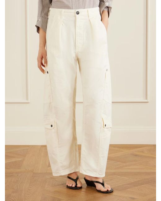 Citizens of Humanity White Flight Pleated Organic Cotton-Blend Twill Barrel-Leg Pants