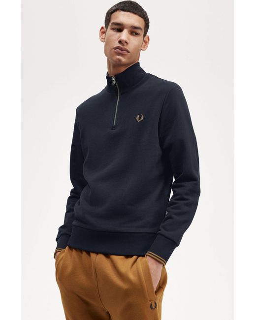 Fred Perry Blue Semi-Zipped Sweatshirt for men