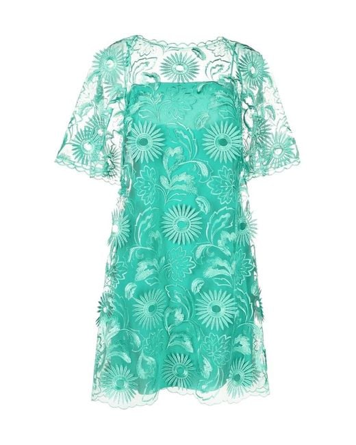 Alberta Ferretti Green Embroidered Short Dress