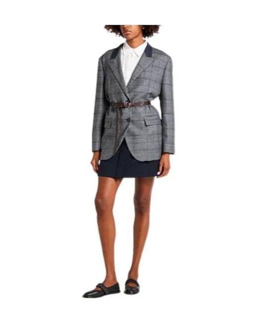 Brunello Cucinelli Gray Plaid Longsleeve Blazer