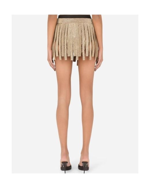 Dolce & Gabbana Natural Crystal-Embellished Fringed Mini Skirt