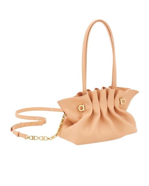 Ferragamo Natural Ferragamo Small Gather Detailed Soft Bag