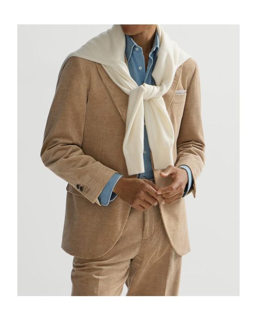 Brunello Cucinelli Brown Comfort Cotton And Cashmere Corduroy Deconstructed Blazer With Large Peak Lapels And Metal Buttons for men