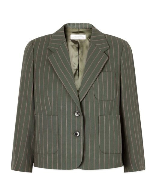 Dries Van Noten Green Striped Wool-Blend Twill Blazer