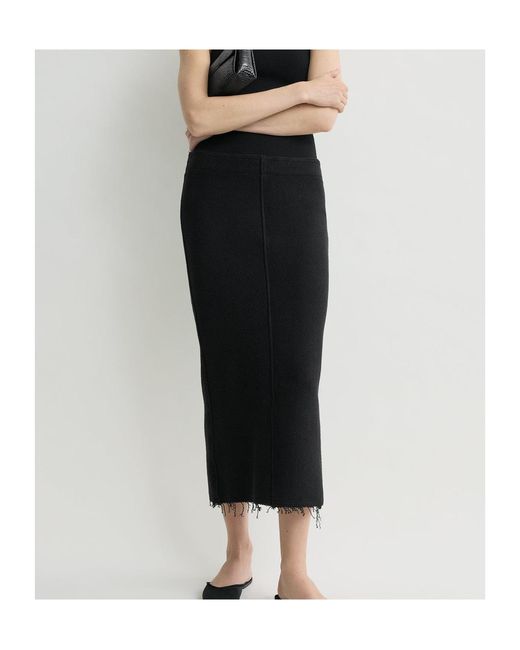 Totême Black Fringed Jersey Midi Skirt