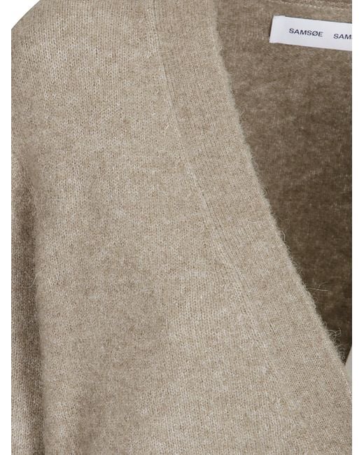 Samsøe & Samsøe Gray V-Neck Mid-Length Knit Cardigan