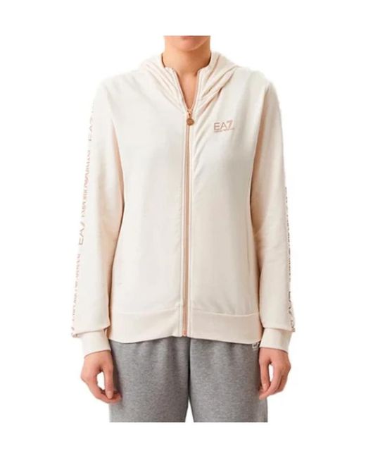EA7 White Hooded Zipper Sweater