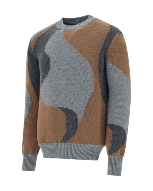 Herno Gray Abstract Pattern Printed Crewneck Jumper for men