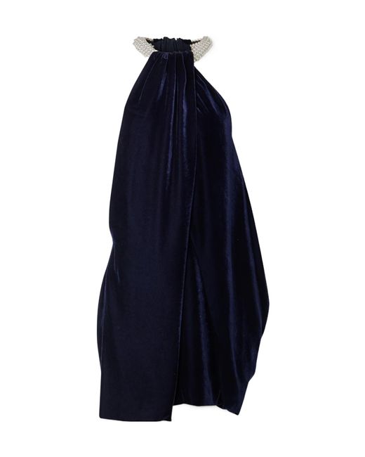 Stella McCartney Blue Embellished Draped Velvet Halterneck Mini Dress