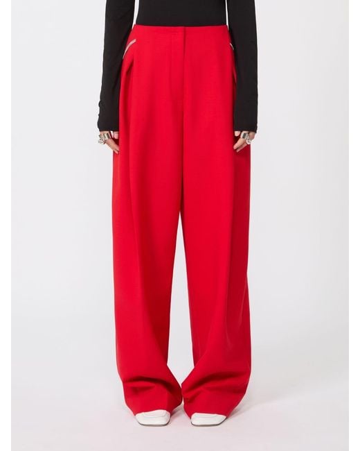 Sportmax Red Pleat Detailed Pants