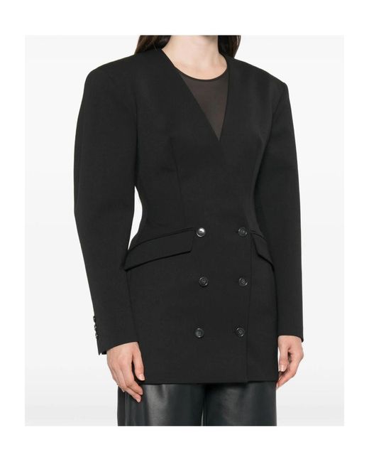 ANDAMANE Black Double-Breasted Collarless Jacket