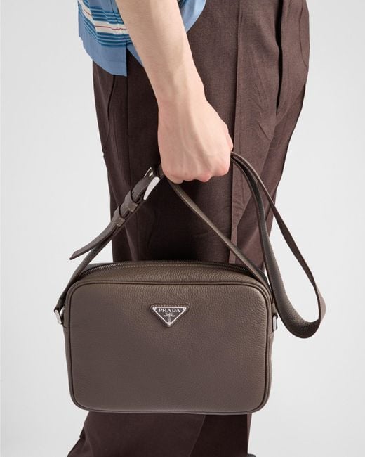 Prada Brown Textured Leather Crossbody Bag for men