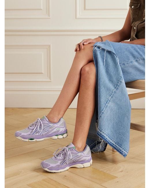 Asics Gray Leather And Suede-Trimmed Mesh Sneakers