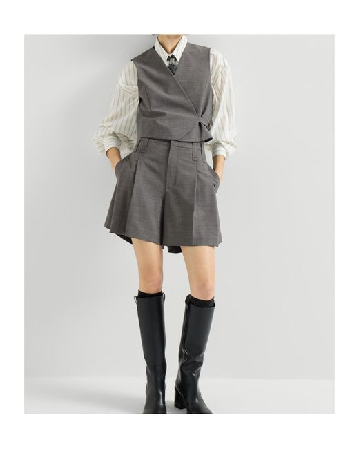 Brunello Cucinelli Gray Tropical Luxury Wool Formal Shorts With Monili