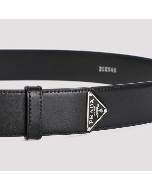 Prada White Enamel-Triangle-Logo Leather Belt for men