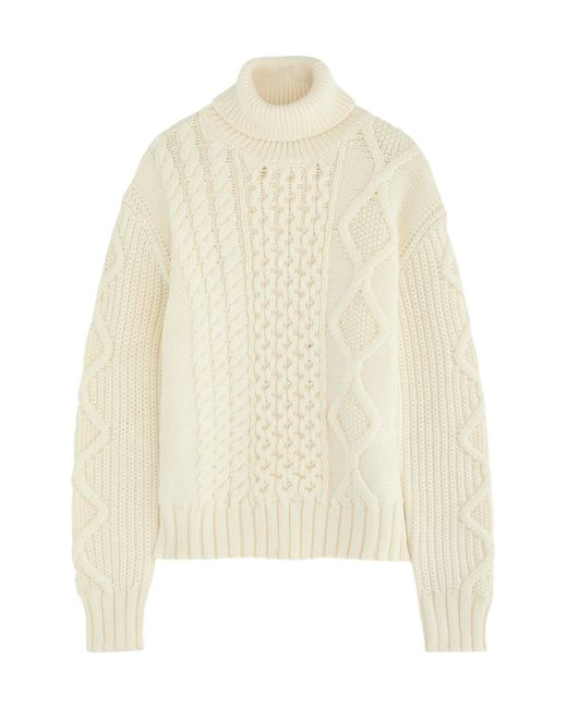 Moncler Natural Dolcevita Cable-Knit Wool Jumper