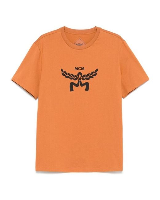 MCM Orange Logo Printed Crewneck T-Shirt