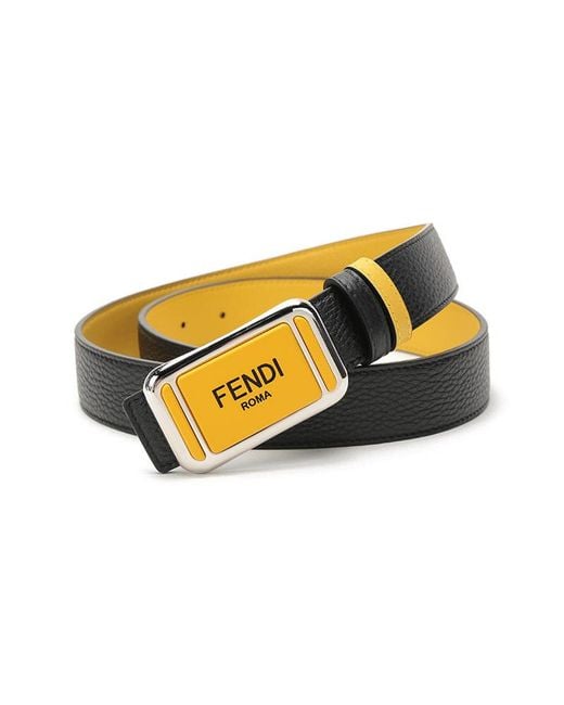 Fendi Yellow Reversible Leather Belt for men