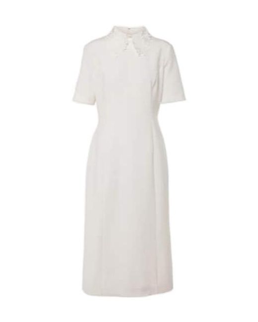 Oscar de la Renta White Lace-Trimmed Wool-Blend Midi Dress