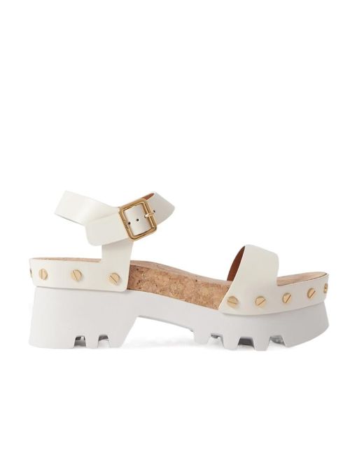 Chloé White Stud-Embellished Buckle-Strap Sandals