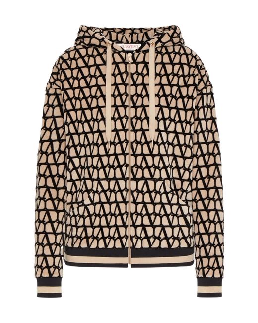 Valentino Black Logo Monogrammed Zipped Hoodie