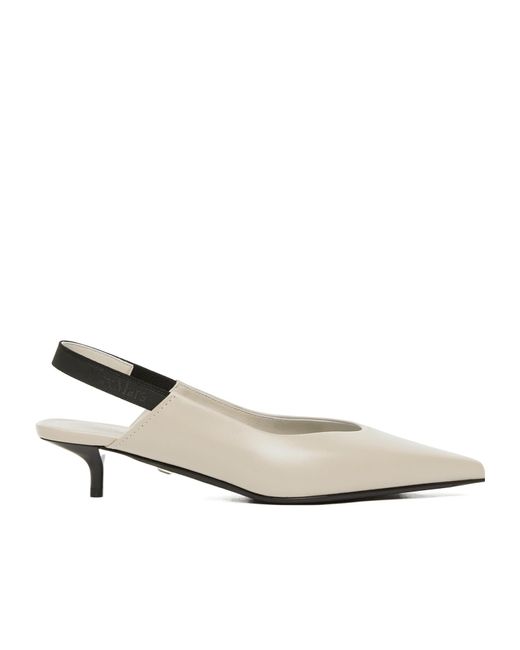 Max Mara White Leather Slingbacks With Branded Ribbon Detail