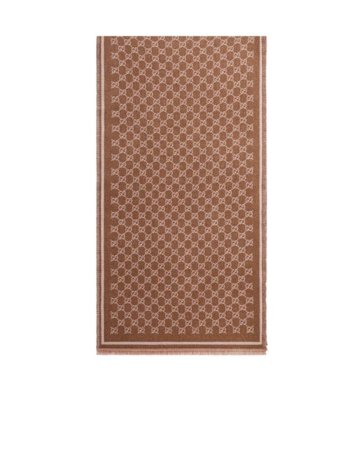 Gucci Brown Gg Jacquard Fringed Scarf