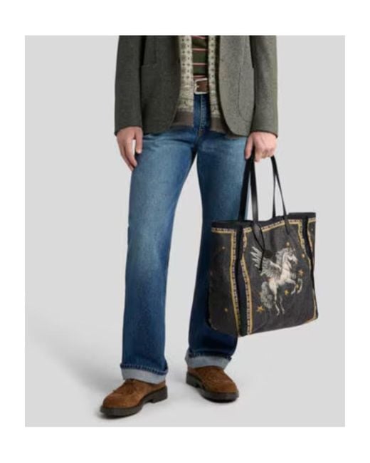 Etro Blue Straight-Leg Cotton Denim Jeans With Contrasting Details for men