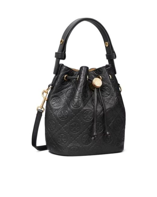 Tory Burch Black T Monogram Mini Bucket Bag