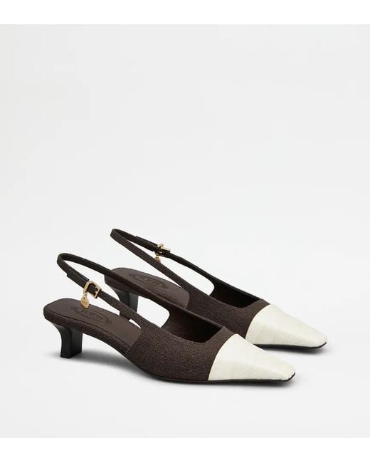 Tod's Brown Croc-Effect Slingback Pumps