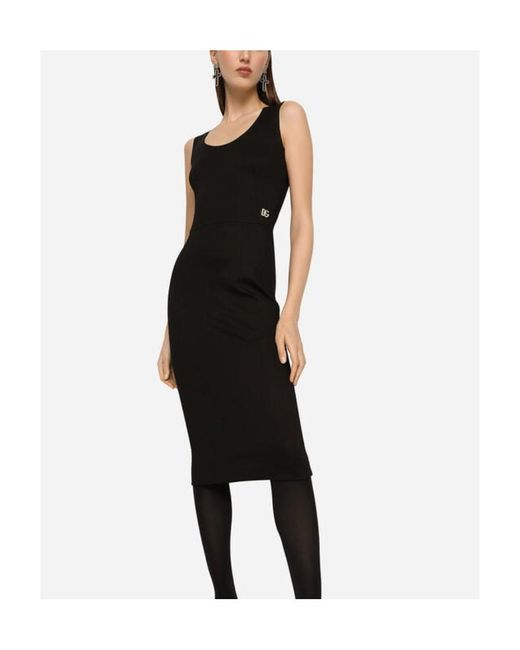 Dolce & Gabbana Black Logo Plaque Sleeveless Midi Dress