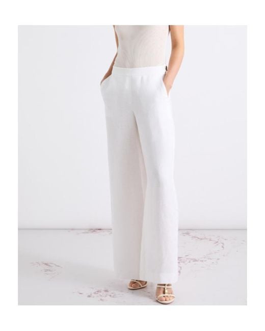 Marella White Linen Wide-Leg Trousers