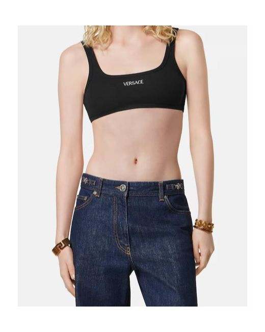 Versace Black Ribbed Cropped Top